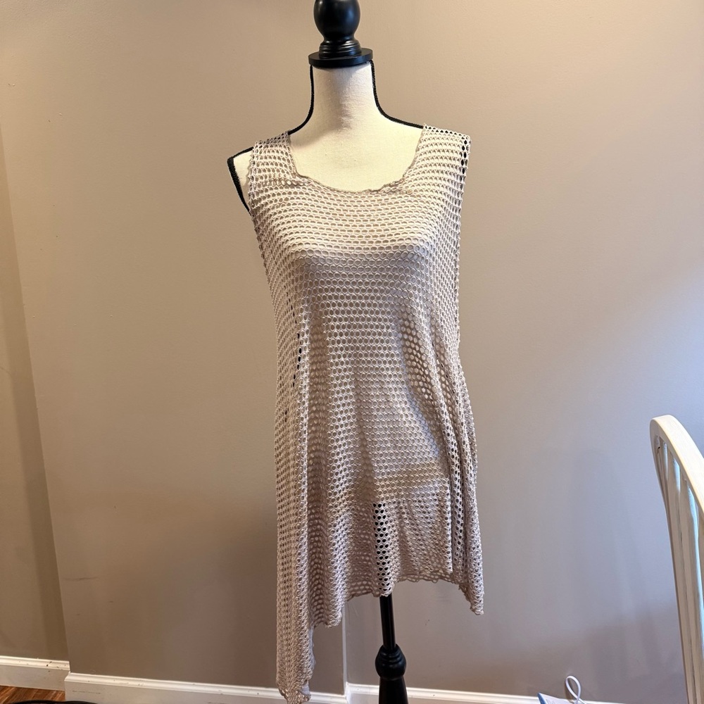 Crepas Womens M Taupe Mesh Open Knit Coverup Tank Beach‎ Festival Resortcore EUC